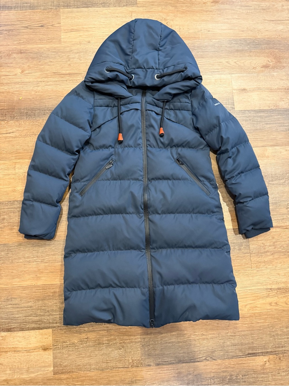 Long Down Puffer Ski Jacket with Hood - Navy